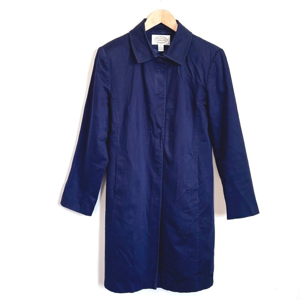 Talbots Womens Vintage Trench Coat Jacket 6 Navy Classic Minimalist Quiet Luxury
